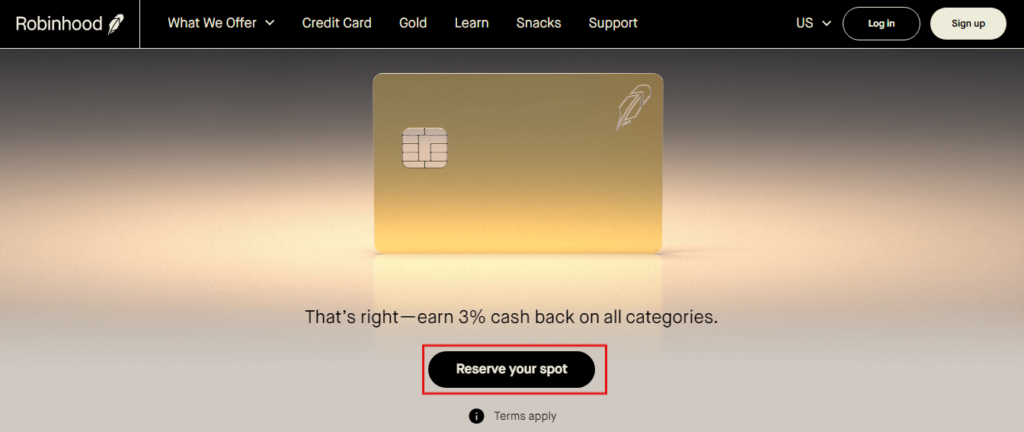 Robinhood Gold card homepage