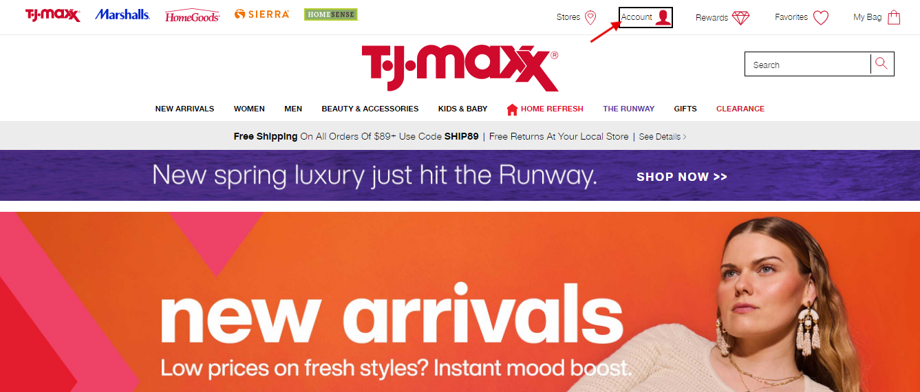 TJ Maxx website