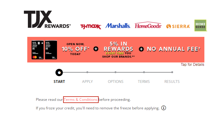 apply for TJX card
