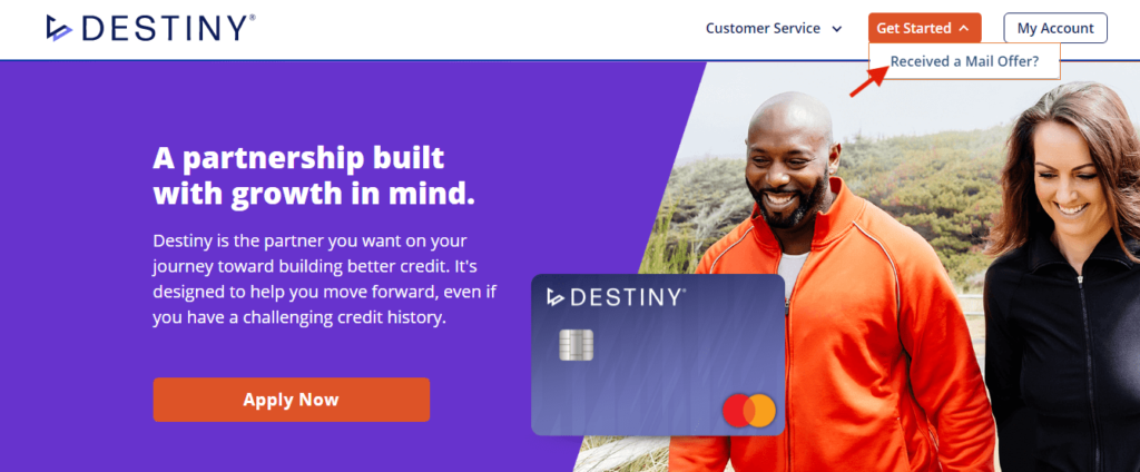 Destiny credit card apply now homepage.