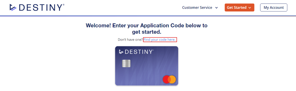 Destiny credit card Pre-recived mail application page