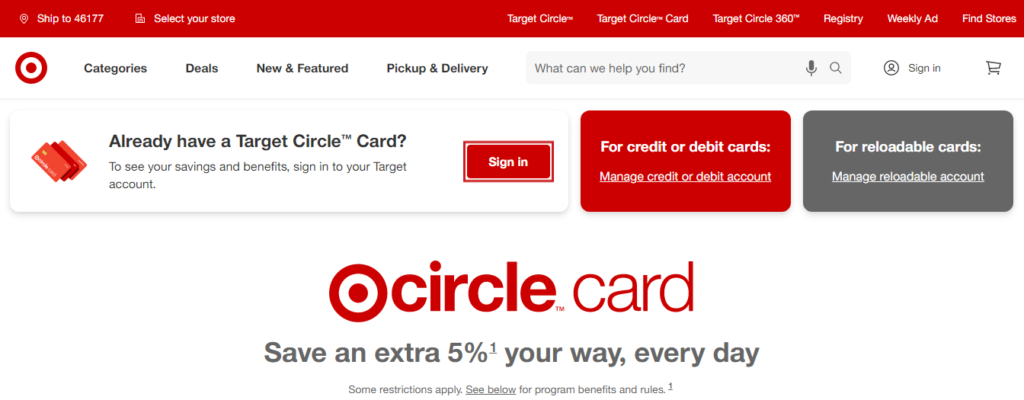 Target circle card homepage