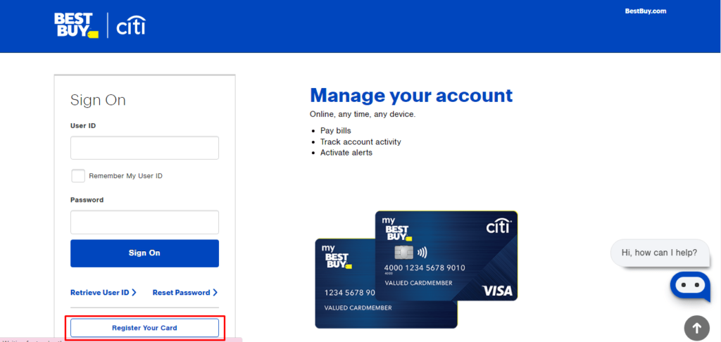 Best Buy Visa Card Citibank Log In page