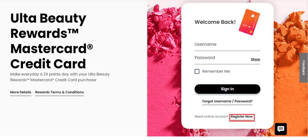 Ulta credit card sign in page