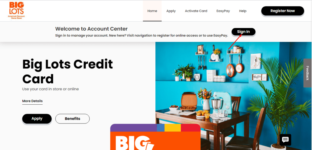 Comenity Capital Bank Big Lots credit card page