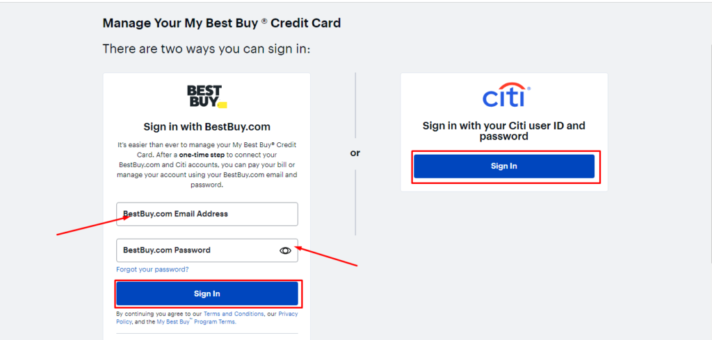 Best Buy Visa Card Login Page