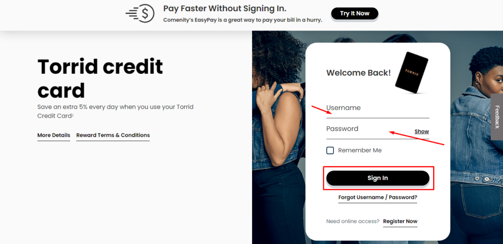 Torrid Credit Card Sign In Page